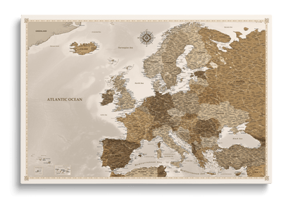Personalisierte Karte von Europa auf Leinwand mit Stecknadeln - Vintage Reisen