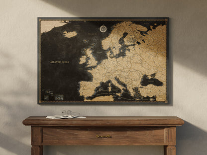 Personalisierte Karte von Europa auf Leinwand mit Stecknadeln - Golden Travels